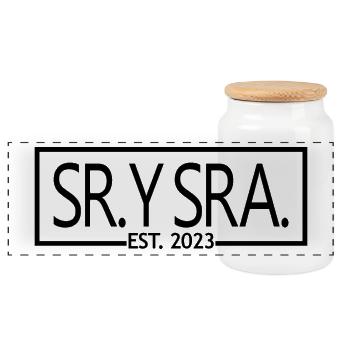 Sr. Y Sra. Est. 2023 - Hochzeitsgeschenk für Männer & Frauen - Panorama Keksdose mit Holzdeckel - Weiß - Vorne