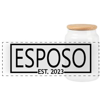 Esposo Est. 2023 Mariage cadeau du marié de fiançailles - Boîte à biscuits avec couvercle en bois - blanc - Devant