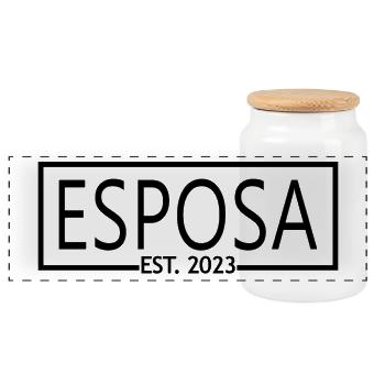 Esposa Est. 2023 Femme pour être mariée Mariage de couple - Boîte à biscuits avec couvercle en bois - blanc - Devant