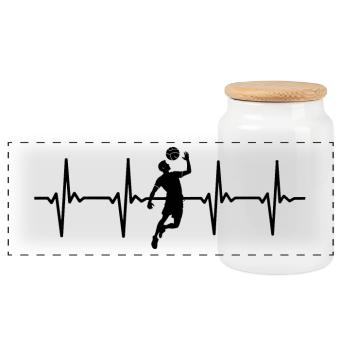 I love Volleyball Heartbeat Pulse - Fitness Design - Panoramic Cookie Jar with Wooden Lid - white - Front