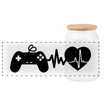 Gaming ist Leben Herzschlag für Gamer - Panorama Keksdose mit Holzdeckel - Weiß - Vorne