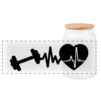 Bodybuilding is life heartbeat for bodybuilders - Panoramic Cookie Jar with Wooden Lid - white - Front