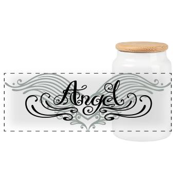 Elegant Angel Wings with Ornamental Design - Panoramic Cookie Jar with Wooden Lid - white - Front