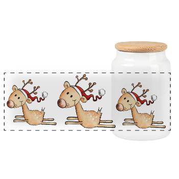Trois Renne de Noël - Boîte à biscuits avec couvercle en bois - blanc - Devant