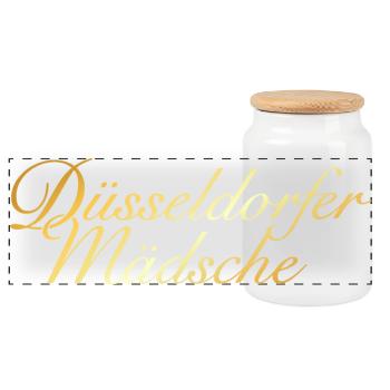 Düsseldorfer Mädsche - Mädchen aus Düsseldorf - Panorama Keksdose mit Holzdeckel - Weiß - Vorne