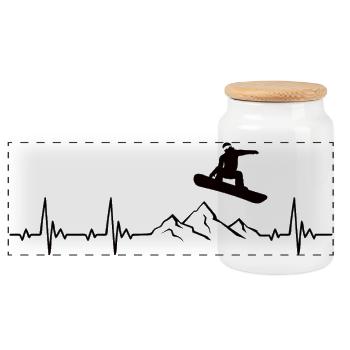 Snowboarding heartbeat snowboarder gift - Panoramic Cookie Jar with Wooden Lid - white - Front