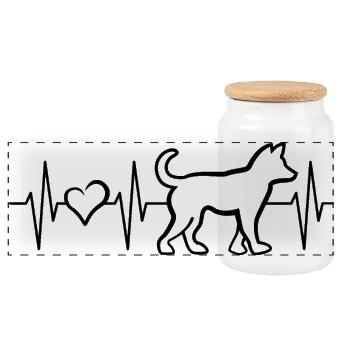 Pulse Dog Symbol Heartbeat Heart Dog Icon Logo - Panoramic Cookie Jar with Wooden Lid - white - Front