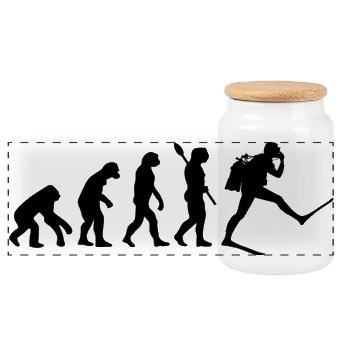 Scuba Diver Lustige menschliche Evolution - Panorama Keksdose mit Holzdeckel - Weiß - Vorne