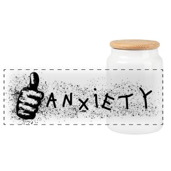 Anxiety Thumbs Up Ironic Mental Health Design - Panoramic Cookie Jar with Wooden Lid - white - Front