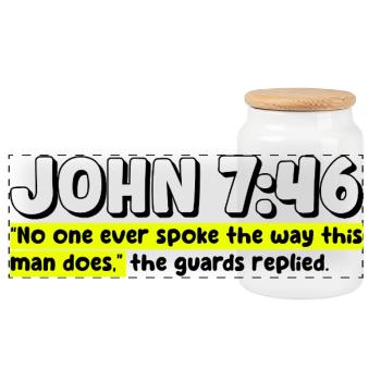 Johannes 7:46 | Bibelzitat - Panorama Keksdose mit Holzdeckel - Weiß - Vorne