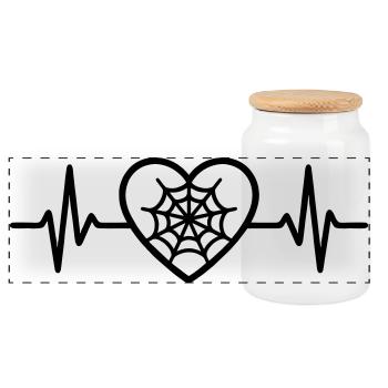 Spider Web Halloween Heart - Panoramic Cookie Jar with Wooden Lid - white - Front