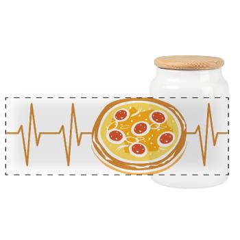 Pizza Heartbeat – Motif alimentaire amusant - Boîte à biscuits avec couvercle en bois - blanc - Devant
