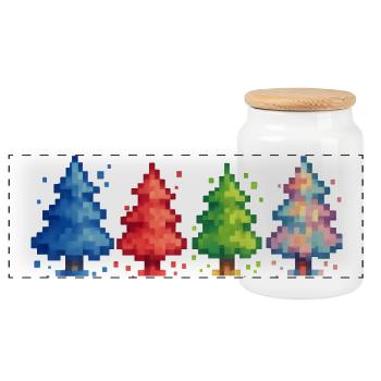 Pixel Christmas Trees Gaming - Panoramic Cookie Jar with Wooden Lid - white - Front