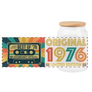 Cassette rétro édition limitée 1976 - Boîte à biscuits avec couvercle en bois - blanc - Devant
