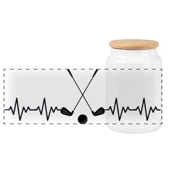 Golf Golf Ball Golf Clubs ECG Heartbeat - Panoramic Cookie Jar with Wooden Lid - white - Front