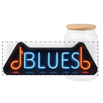 BLUES NEON – Klangbild - Panorama Keksdose mit Holzdeckel - Weiß - Vorne