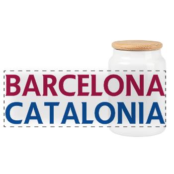 Barcelona – Katalonien Lyrisches Design - Panorama Keksdose mit Holzdeckel - Weiß - Vorne