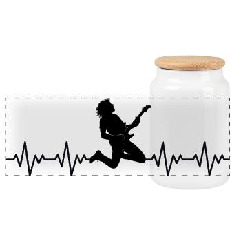 Rock Music ECG Heartbeat - Panoramic Cookie Jar with Wooden Lid - white - Front
