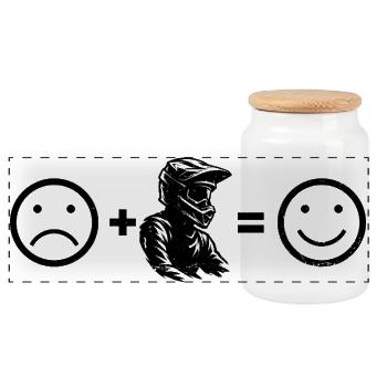 Attention motocross fans, simple statement - Panoramic Cookie Jar with Wooden Lid - white - Front