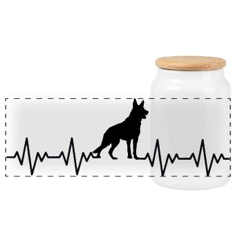 Deutscher Schäferhund EKG Herzschlag - Panorama Keksdose mit Holzdeckel - Weiß - Vorne
