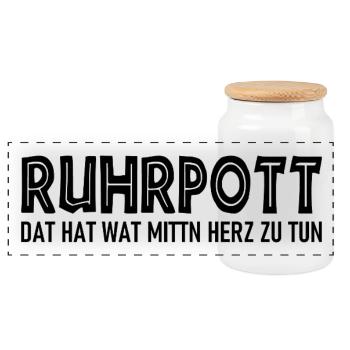 Ruhrpott - Dat hat wat mittn Herz zu tun - Panorama Keksdose mit Holzdeckel - Weiß - Vorne