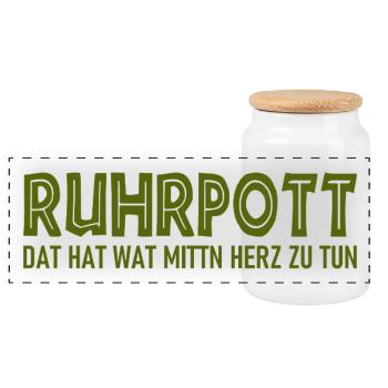 Ruhrpott - Dat hat wat mittn Herz zu tun - Panorama Keksdose mit Holzdeckel - Weiß - Vorne