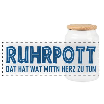 Ruhrpott - Dat hat wat mittn Herz zu tun - Panorama Keksdose mit Holzdeckel - Weiß - Vorne