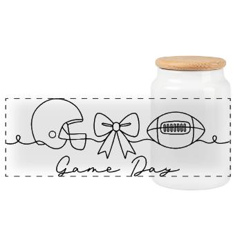 American Football Fan Shirt, Watercolor Sport Tee - Panoramic Cookie Jar with Wooden Lid - white - Front