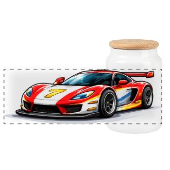 Speed-style race car graphics - Panoramic Cookie Jar with Wooden Lid - white - Front