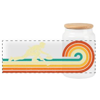 Retro Curler Sliding Curling Winter Sport - Panoramic Cookie Jar with Wooden Lid - white - Front