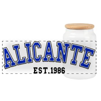 Alicante Fondée en 1986 - Boîte à biscuits avec couvercle en bois - blanc - Devant