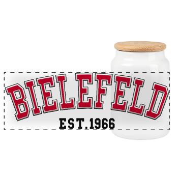 Bielefeld Est. 1966 - Panoramic Cookie Jar with Wooden Lid - white - Front