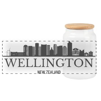 Silhouette de Wellington, silhouette de Wellington - Boîte à biscuits avec couvercle en bois - blanc - Devant