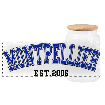 Montpellier gegründet 2006 - Panorama Keksdose mit Holzdeckel - Weiß - Vorne