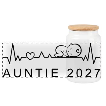 Annonce de grossesse Auntie 2027 Baby Heartbeat - Boîte à biscuits avec couvercle en bois - blanc - Devant