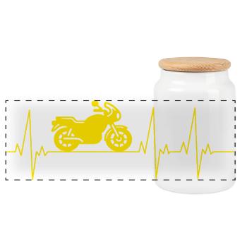Motorrad Herzschlag Ekg - Panorama Keksdose mit Holzdeckel - Weiß - Vorne