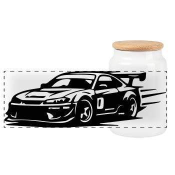 Car Racing Car - Panoramic Cookie Jar with Wooden Lid - white - Front