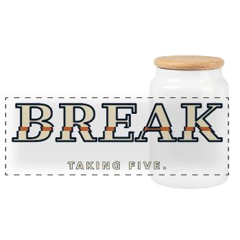 BREAK – Taking Five | Humor about the Break - Panoramic Cookie Jar with Wooden Lid - white - Front