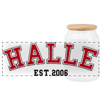 Halle Est. 2006 - Panoramic Cookie Jar with Wooden Lid - white - Front