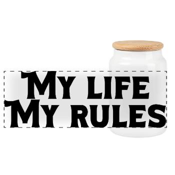 Ma vie, mes règles – Citation difficile sur la confiance en soi - Boîte à biscuits avec couvercle en bois - blanc - Devant