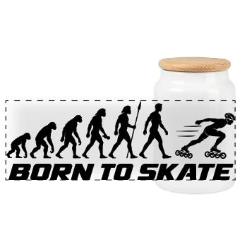 Born to Skate Evolution Inline Skater - Panorama Keksdose mit Holzdeckel - Weiß - Vorne