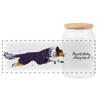 Australian Shepherd - Panoramic Cookie Jar with Wooden Lid - white - Front