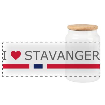 I love Stavanger - Norway - Norge - Norwegen - Panoramic Cookie Jar with Wooden Lid - white - Front