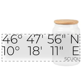coordinates Scuol Graubünden, Switzerland - Panoramic Cookie Jar with Wooden Lid - white - Front