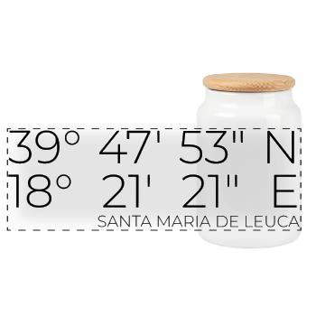 Coordinates: Santa Maria de Leuca, Apulia, Italy - Panoramic Cookie Jar with Wooden Lid - white - Front