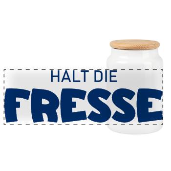 Halt die Fresse - Cooler Spruch - Panorama Keksdose mit Holzdeckel - Weiß - Vorne