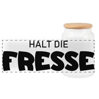 Halt die Fresse - Cooler Spruch - Panorama Keksdose mit Holzdeckel - Weiß - Vorne