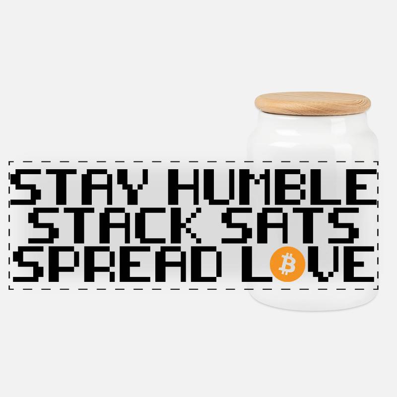 Bitcoin - stay humble, stack sats, spread love - Panorama Keksdose mit Holzdeckel - Weiß