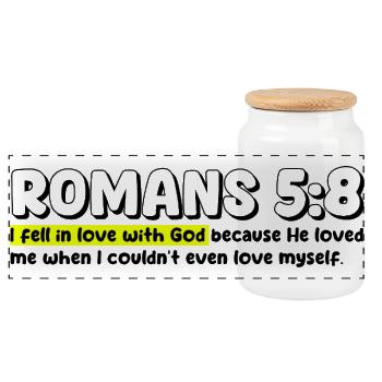 Romains 5:8 | Citation de la Bible - Boîte à biscuits avec couvercle en bois - blanc - Devant