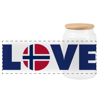 Norway - Love - Norge - Liebe - Norwegen - Panorama Keksdose mit Holzdeckel - Weiß - Vorne